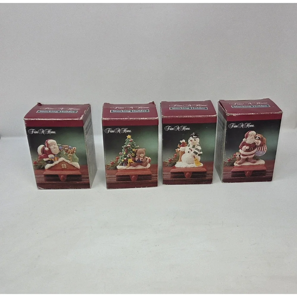 Vintage Trim A Home Kmart Resin Christmas Stocking Holders Set of 4 NIB Boxes